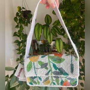 TJ Maxx Beaded Purse -  Lulu NYC lemon and orange beaded flap baguette